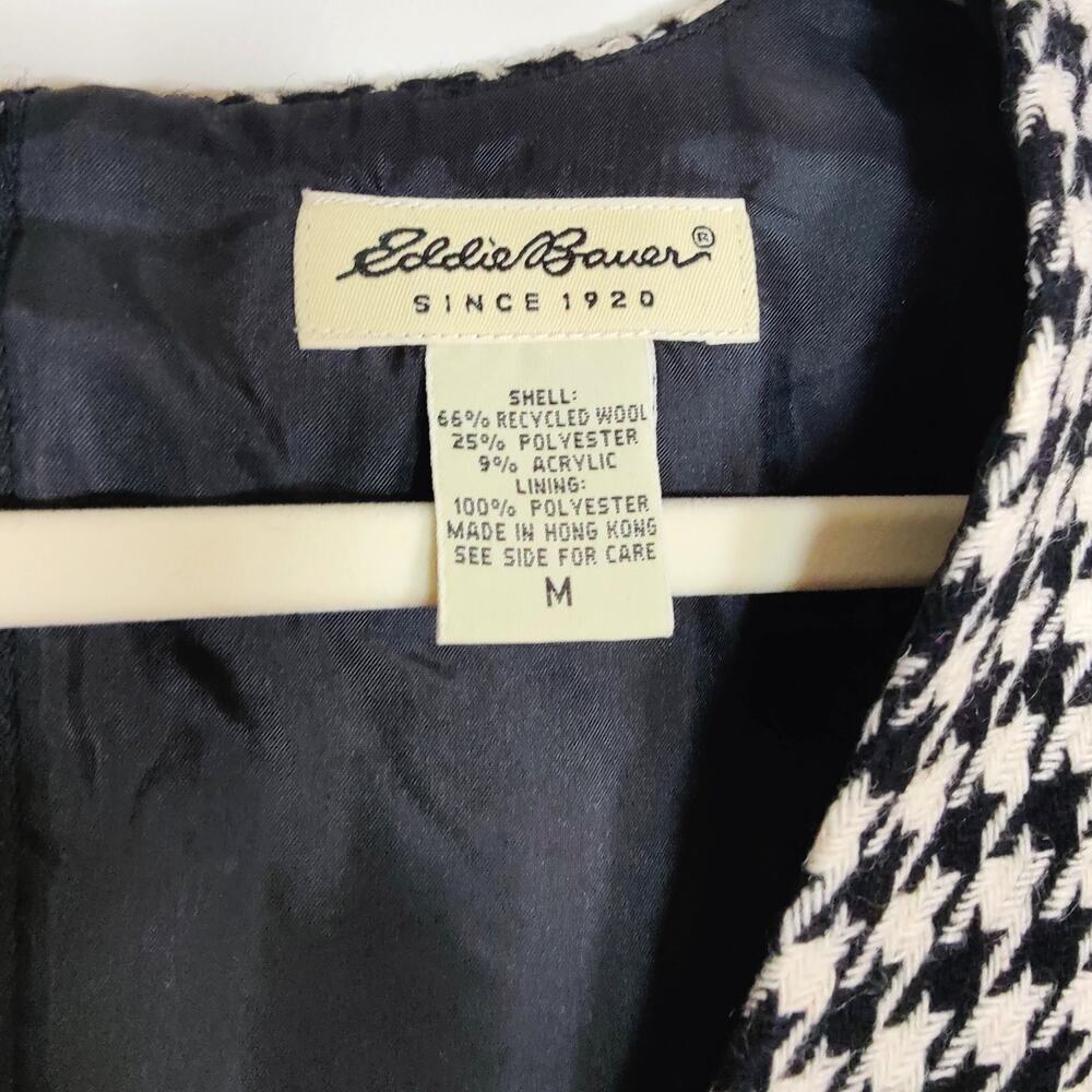 Eddie Bauer Wool Blend Houndstooth Black Cream Sleeveless Dress M Classic Chic - Picture 6 of 7